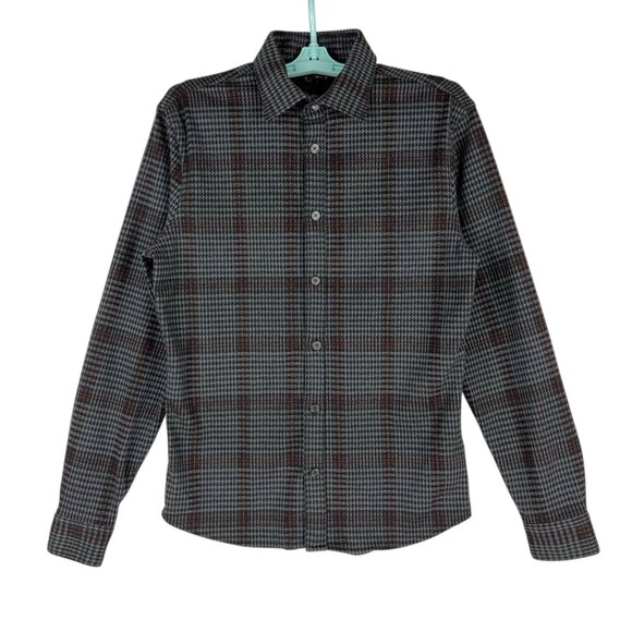 Express Men's Stretch Black Grey Plaid Button-Up Shirt Size XS Long Sleeve NWOT - Picture 1 of 10
